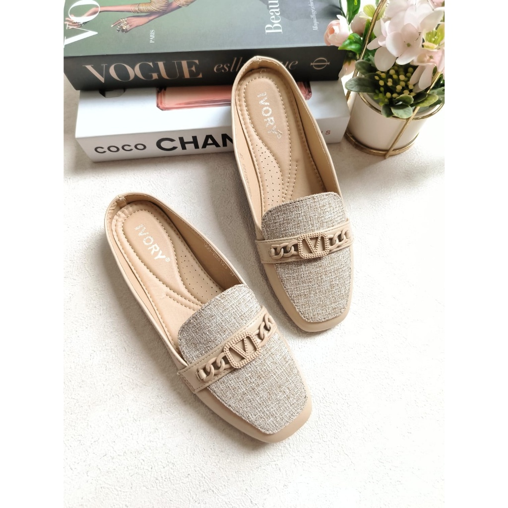 IVORY Sepatu Wanita Flat Mules Slip On 999-EM123