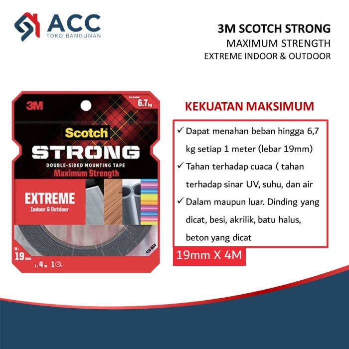 

TERBARU 3M SCOTCH EXTREME Outdoor Indoor Double Tape 19mm x 4 Meter