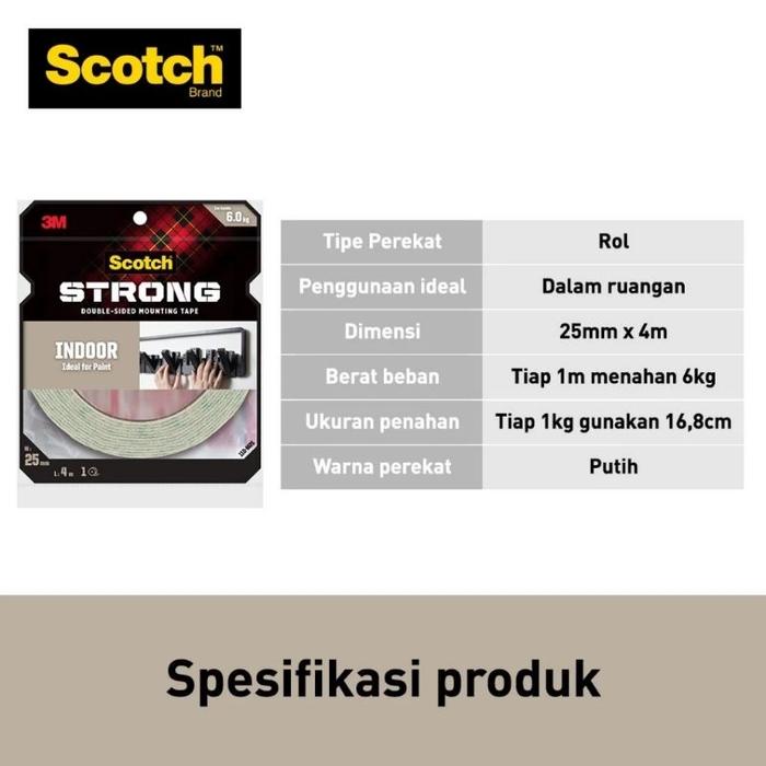 

TERBARU 3M Scotch Strong Double Sided Mounting Tape Indoor 6Kg 110-M25 25mm X 4m / Perekat Isolasi