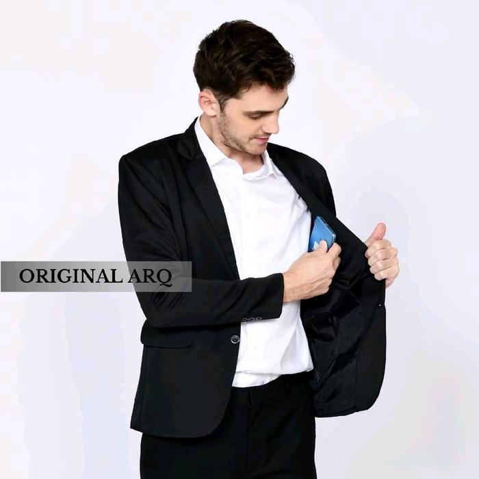 JAS BLAZER FORMAL PRIA MODEL SlimFit WARNA HITAM POLOS KANCING 2TERBARU casual panjang Slim Kantor