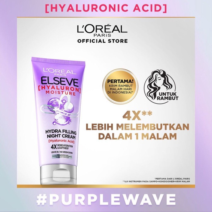 LOreal Paris ELSEVE Hyaluron Moisture Hydra Filling Night Hair Cream - Masker Rambut- Vitamin Rambut