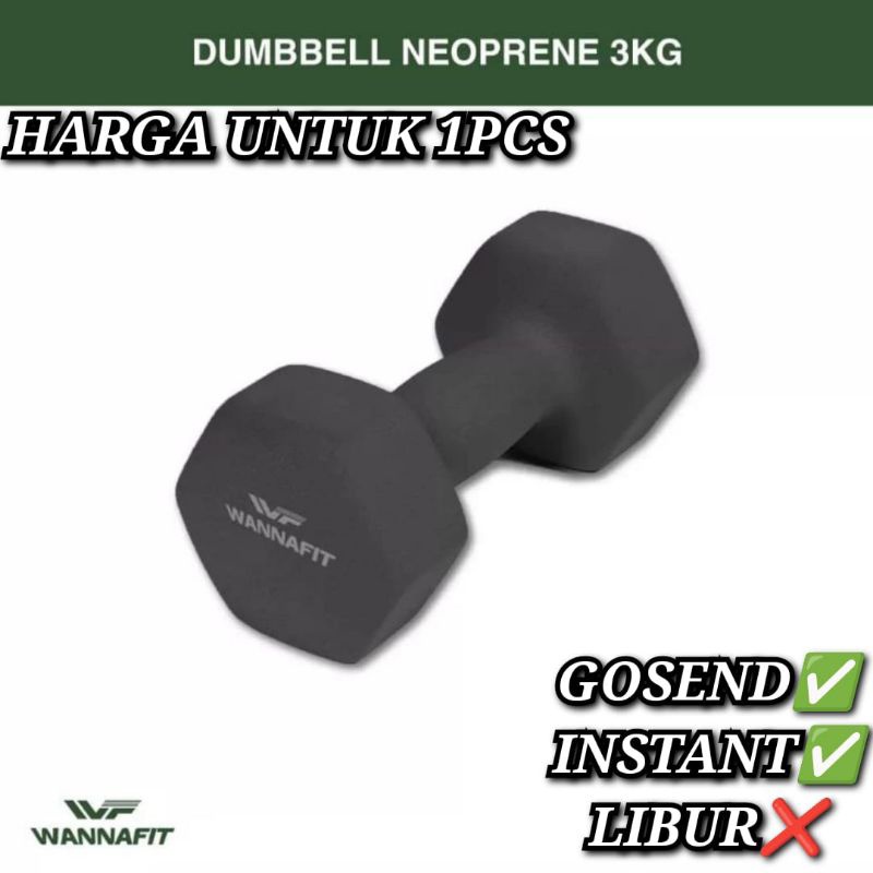 Dumbell wannafit Dumbbell Neoprene barbel Vinyl Anti slip 3kg wannafit