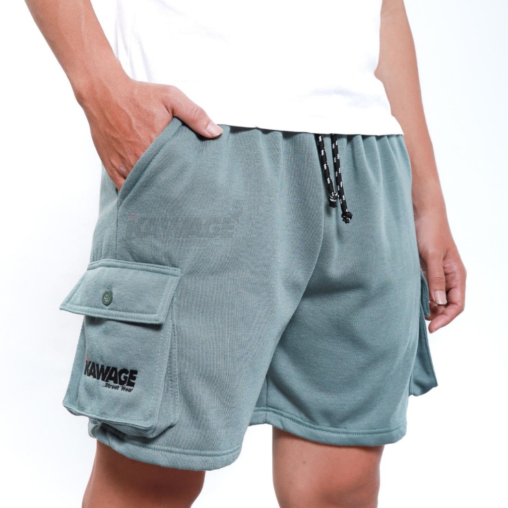 Kawage Celana Pendek Cargo Pria Distro Dewasa Bahan Fleece Adem Murah Hijau Botol