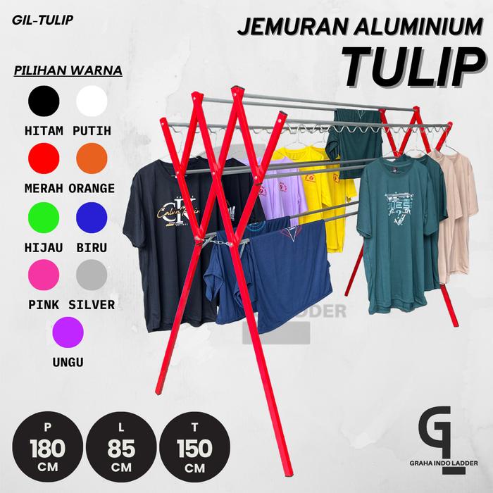 GIL - [TULIP] JEMURAN PAKAIAN ALUMINIUM / JEMURAN BAJU LIPAT / RAK HANDUK BAYI JUMBO BESAR WARNA