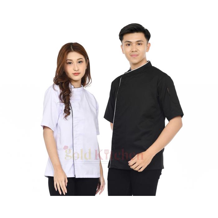 Dresto- Baju Chef Baju Koki Chef Jakcet Seragam Kerja Pria Wanita Lengan Pendek Coklat Hitam