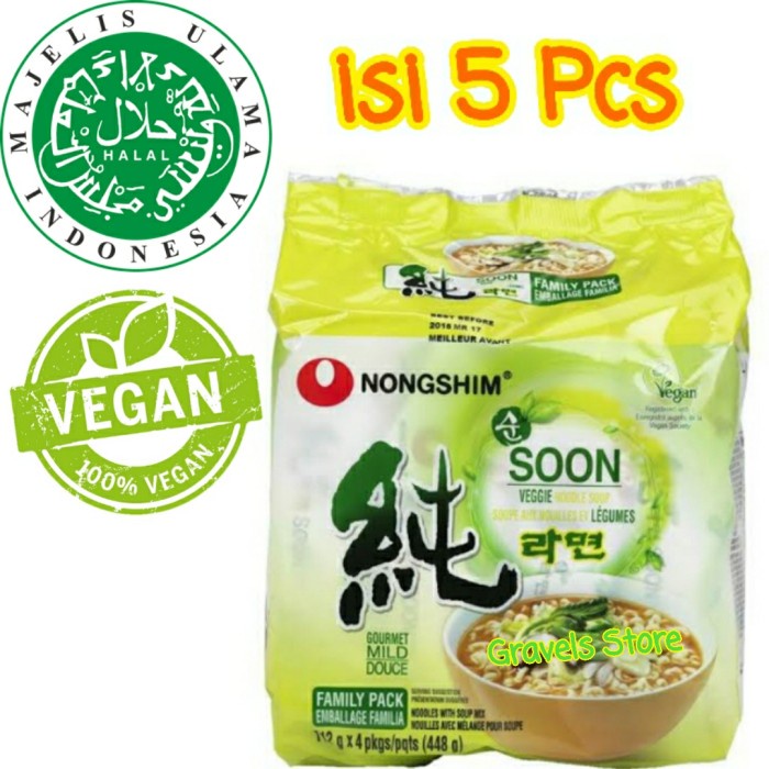 

1 Pack isi 5 Pcs - NongShim Soon Veggie Ramyun - Vegetarian Vegan