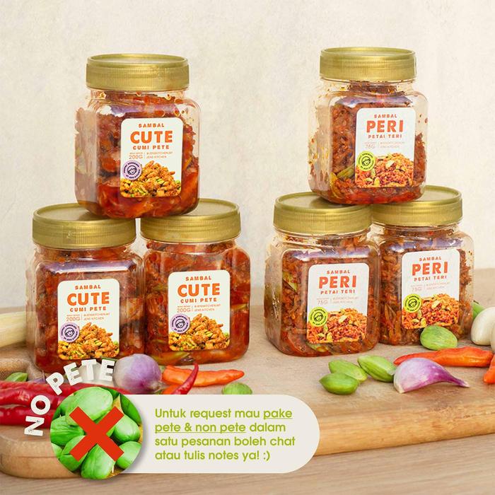 

Bundle Sambal Baby Cumi Pete (CUTE) 200 gram + Sambal Teri Medan (PERI) Medan 150 gram Sambel pedas