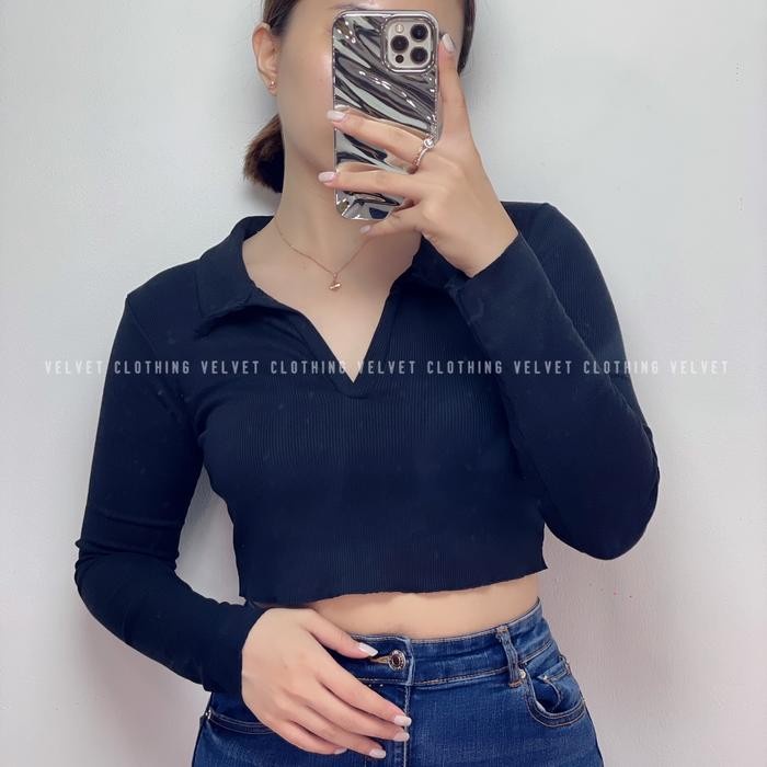 (Expert) Crop Top Rib Lengan Panjang / Crop Top Long Sleeve Rib / Crop Top Kerah Lengan Panjang
