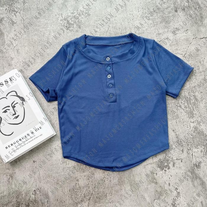 (Expert) Majomer Wiggle Crop Top Lengan Pendek - Atasan Wanita Kancing Rib Crop