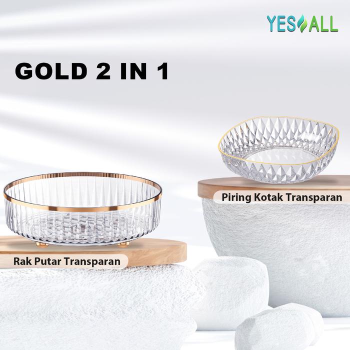 [BUY1GET1] YESALL Rak Kosmetik + Piring Saji Transparan Aesthetic - Rak Putar Tempat Make Up Tray