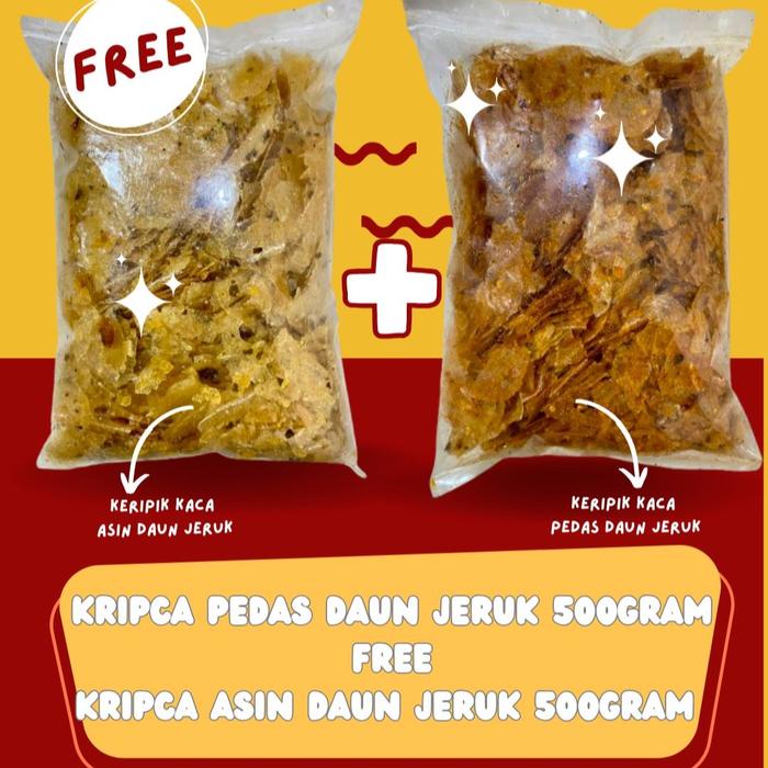 

Kuliner.Kita Kripik Kaca (Buy 1 Get 1) 500 Gram Asin Daun Jeruk+500 Gram Pedas Daun Jeruk