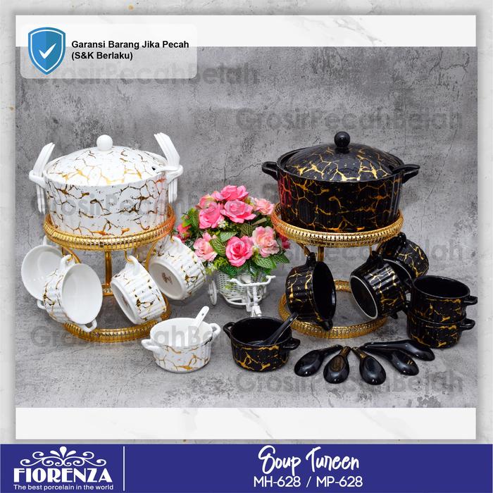 Mangkok Set Sop Keramik dengan Rak Fiorenza Motif Marble 628