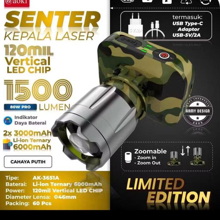 Senter Kepala Aoki 3671A / 3672K ARMY Original