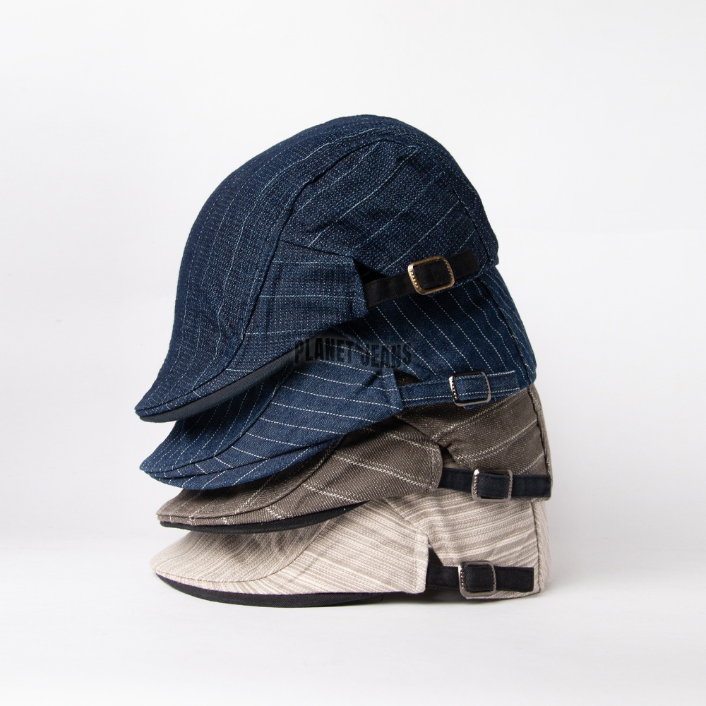 Topi Newsboy Bahan Denim Salur Stripe Pet Flat cap Retro - FC14 Planet