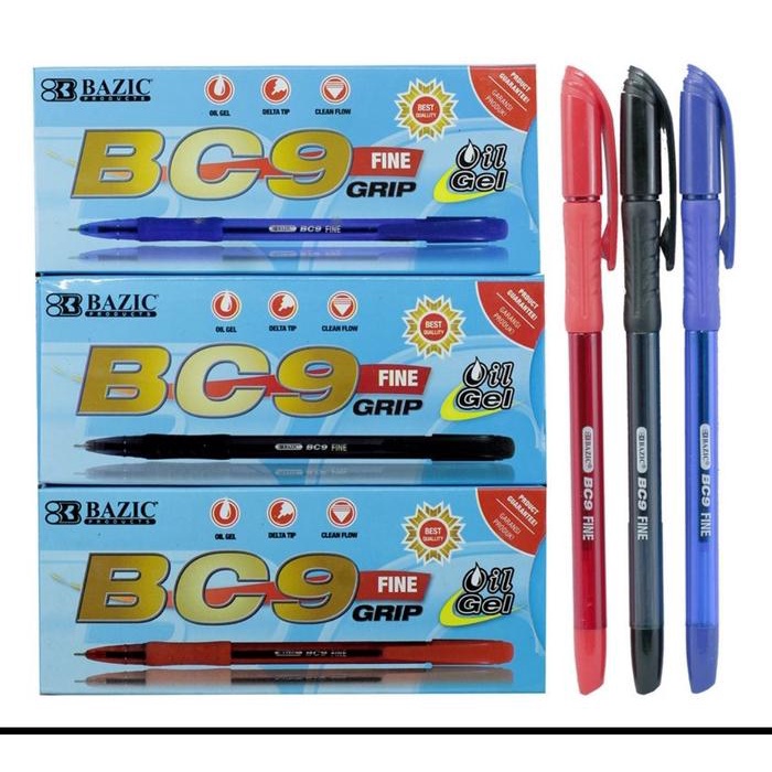 

best produk] ballpoint bc 9 grip bazic satuan oil gel satuan merah / hitam / biru