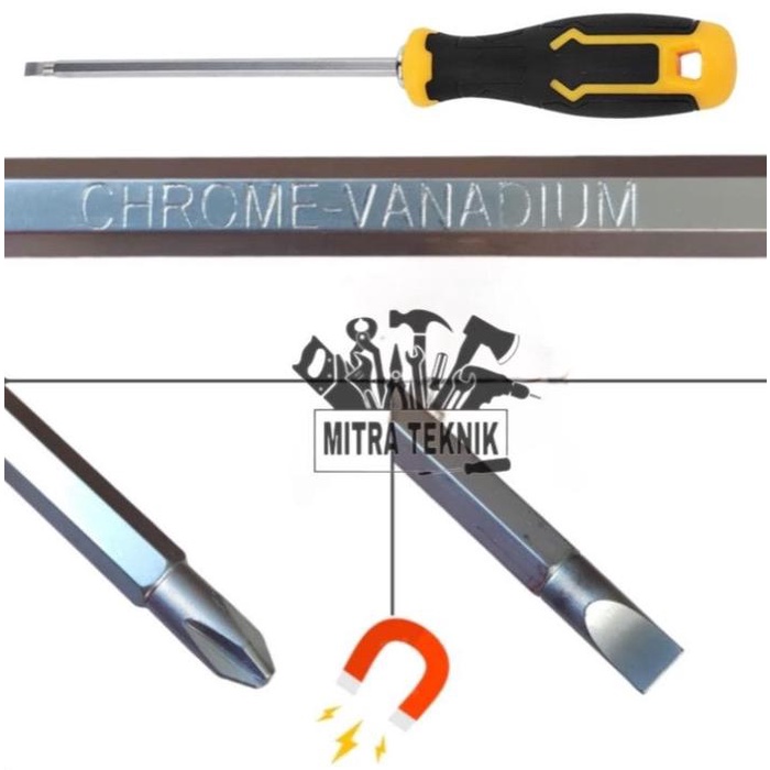 Sudimampir Obeng Bb 4" 6" 8" Obeng 2Way Gagang Karet 10Cm 15Cm 20Cm Obeng Bolak Balik Panjang 100Mm