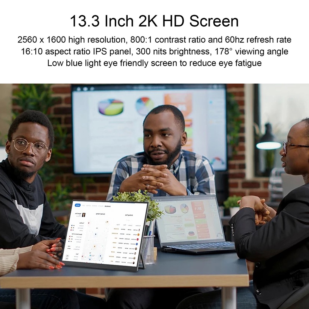 External Second Screen Type C Port 13.3 Inch Portable Display HD Multimedia Interface 2K with Stand 