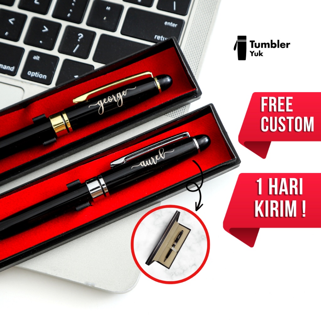 

Pulpen Estetik Pen Bolpoin Custom Nama dan Logo + Box untuk souvenir kado hadiah
