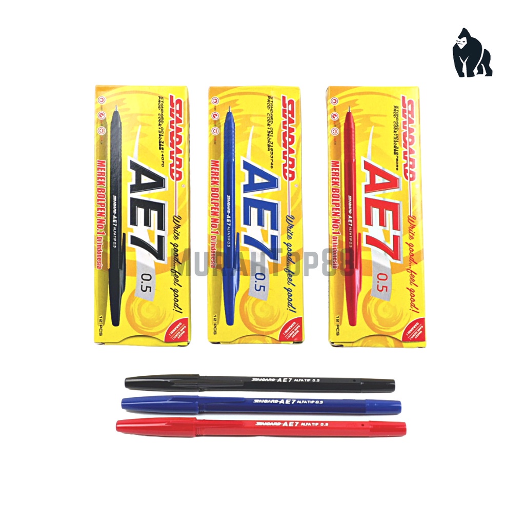 

Pulpen Standard AE7 / Ballpoint Bolpen Pen Hitam Biru Merah - [1 BOX isi 12 PCS]