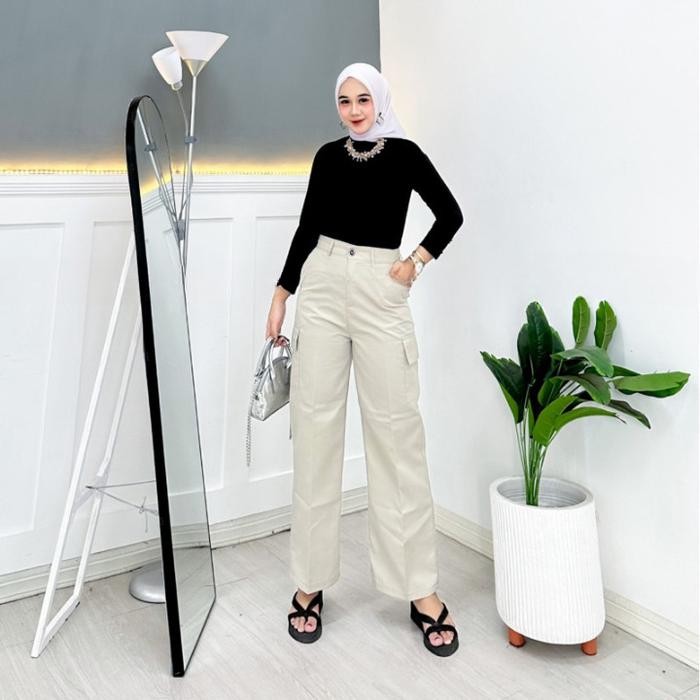 KOMPLIT Celana Kargo Pants Jumbo Bahan American Drill Size M L XL XXL OOTD Korean style Wanita Kain