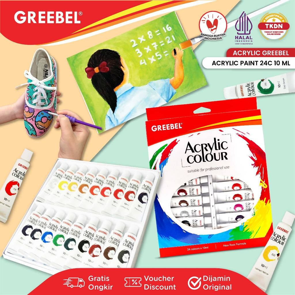 

GREEBEL Acrylic Paint 10Ml / Acrylic Paint 24 Warna / Cat Lukis / GREEBEL Acrylic Paint 24X10 Ml