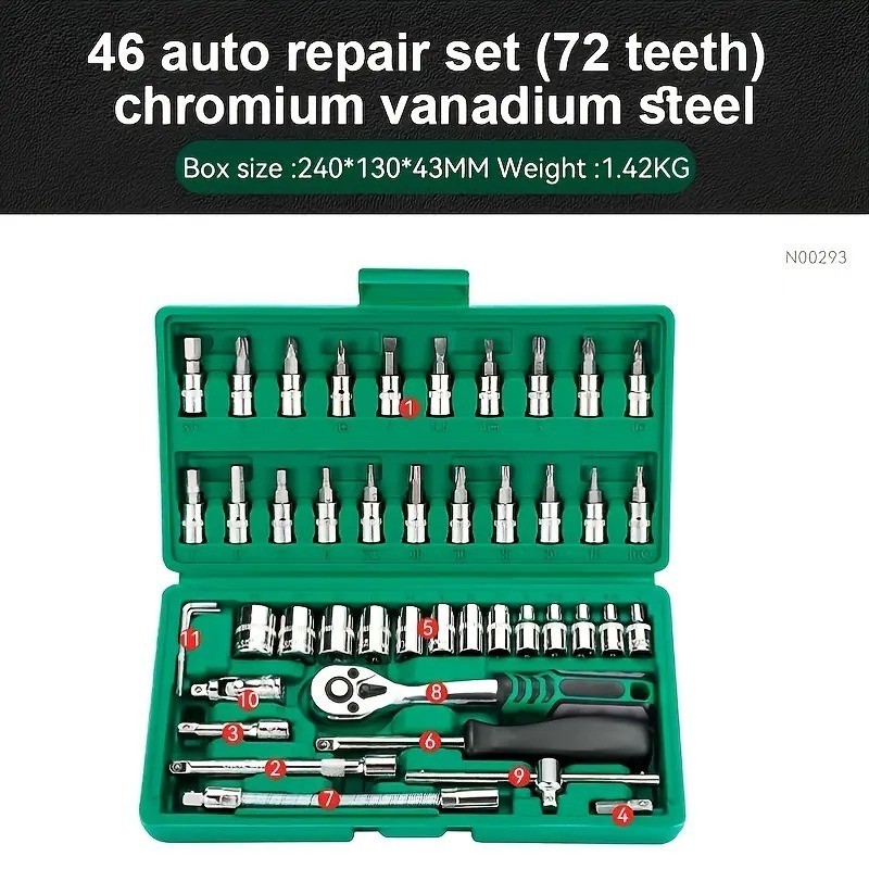 TEKIRO Kunci SOK 46 PC Set Socket (1/4 ") Full Lengkap Socket Tool Kit Pas Ring L Motor Mobil Car