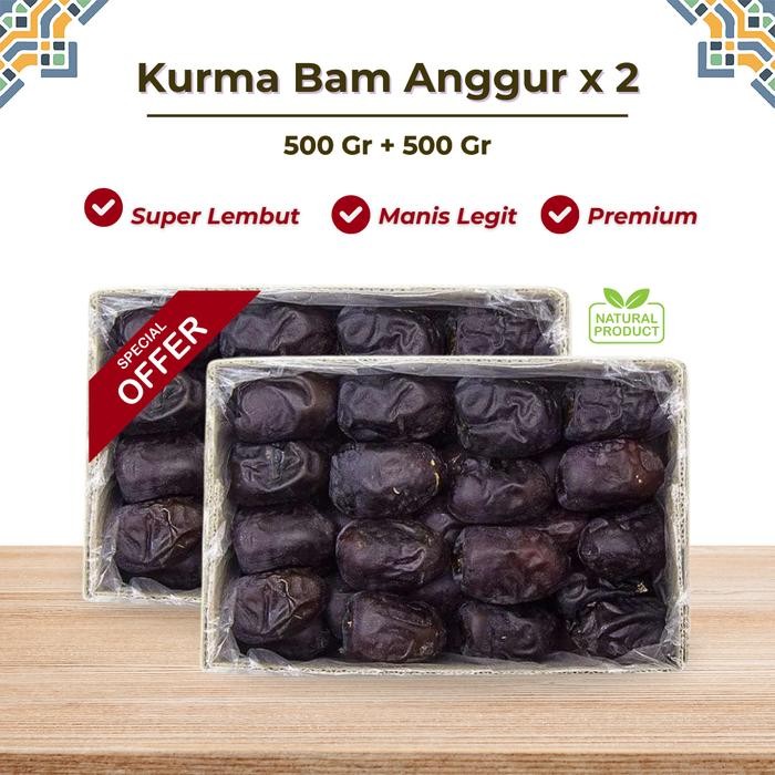 

BisaInstan- [Bundling Hemat 500 Gr x 2] Kurma Bam Anggur Super Lembut Manis Legit Premium Dates