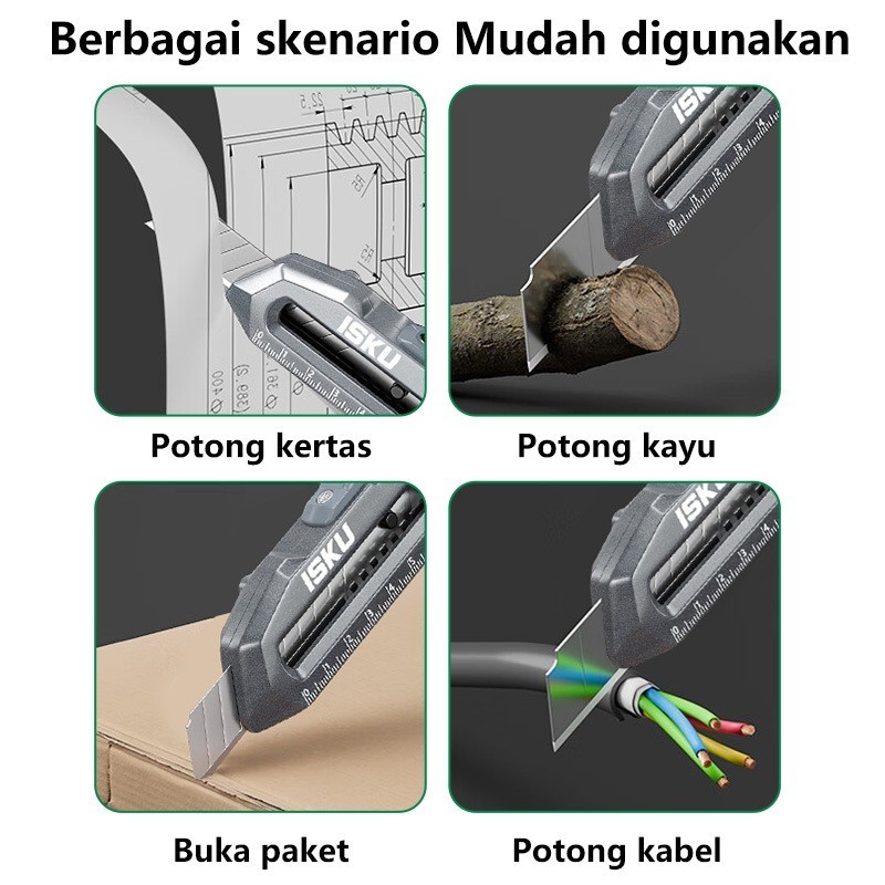

Isku Utility Knife Cutter Sk5 Multifungsi Paduan Aluminium Cutter 14mm Gelembung Tingkat