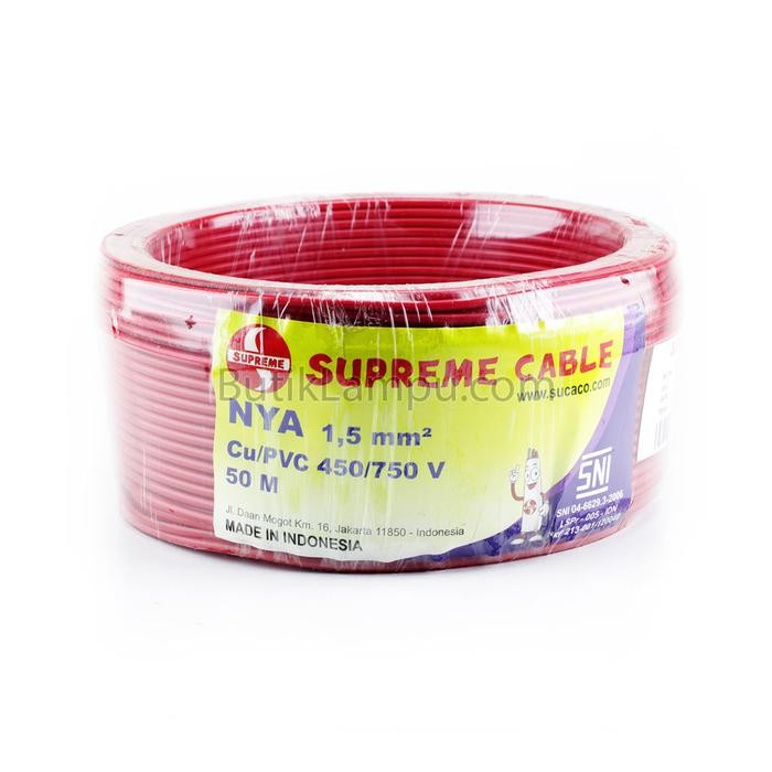 KABEL LISTRIK TUNGGAL 1.5MM SUPREME NYA MERAH (ROLL 50M)