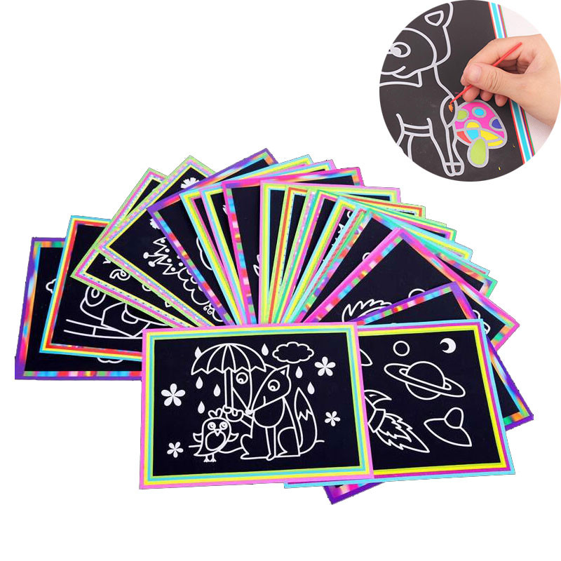 

10 Pcs 13X 9.8Cm Scratch Art Paper Magic Painting Paper With Drawing Stick For Kids Toy Colorful