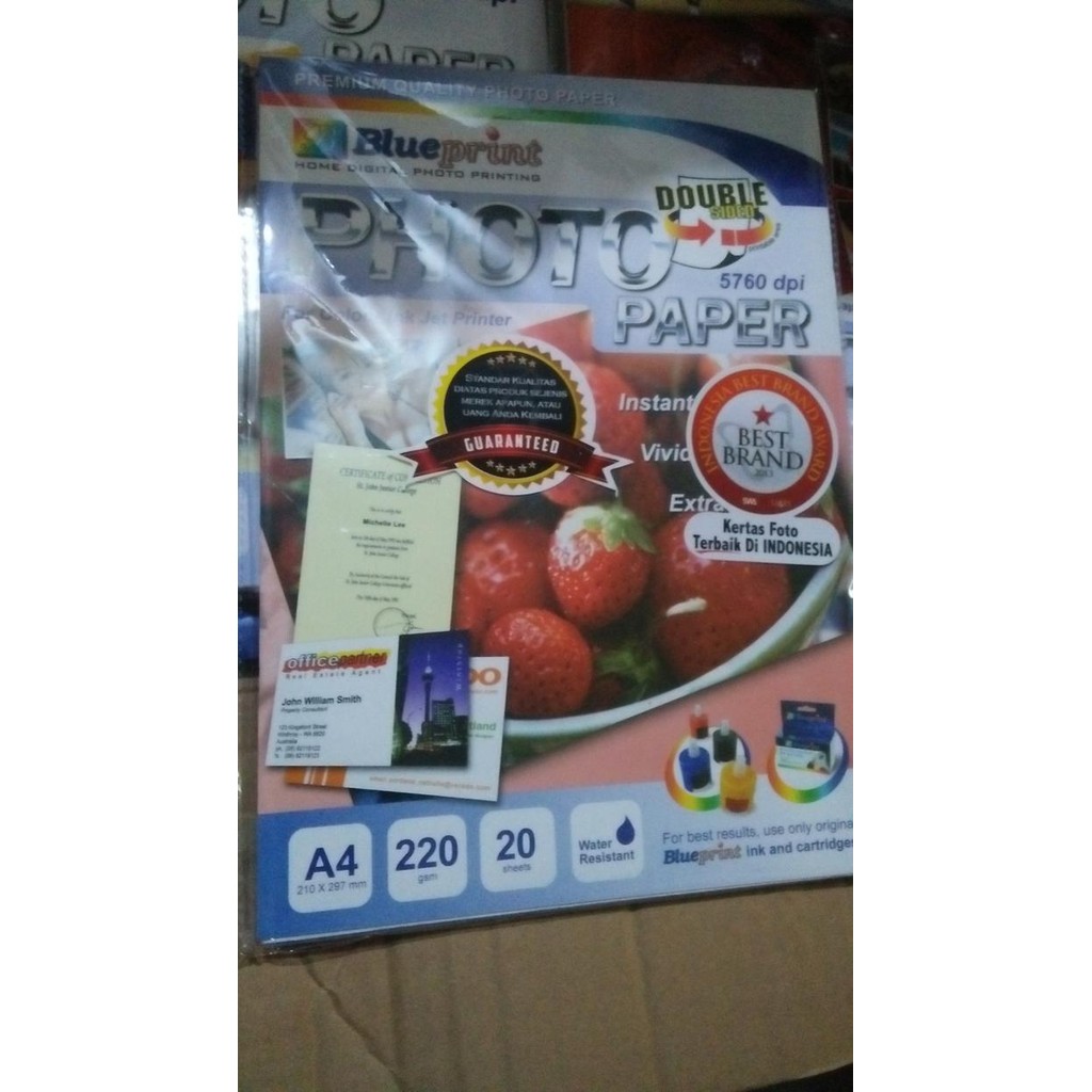 

KERTAS PHOTO DOUBLE GLOSSY BLUEPRINT 220GR