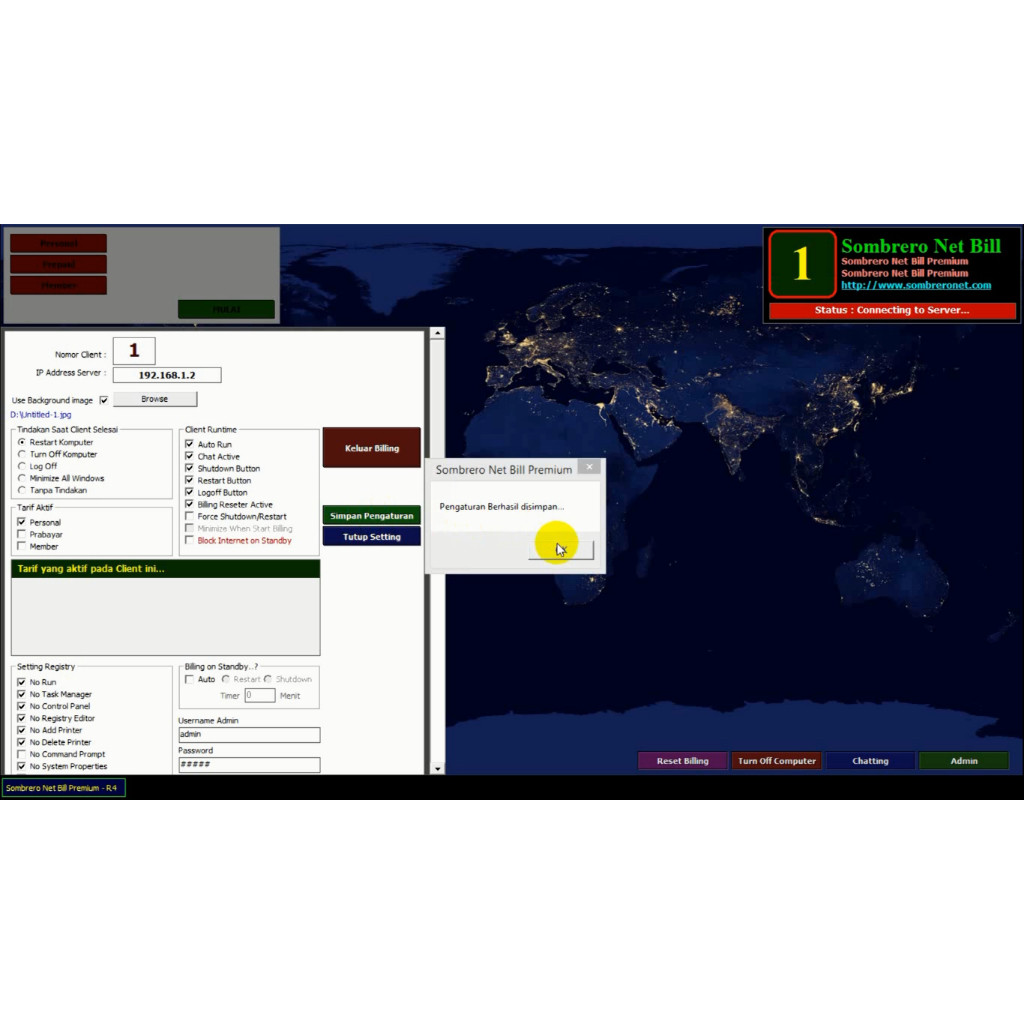 Software Aplikasi billing warnet Sombrero Net Bill Premium R4