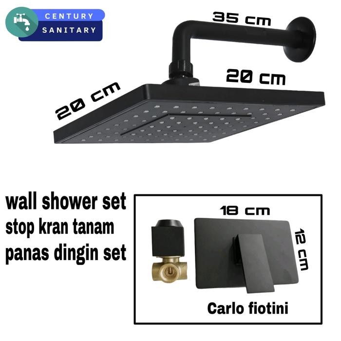 WALL SHOWER TANAM SET STOP KRAN TANAM PANAS DINGIN HITAM