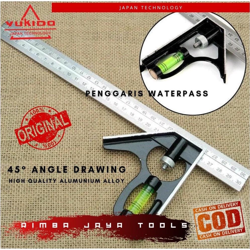 

YUKIDO Penggaris Tukang Siku Mistar Multifungsi ada Waterpass 30CM - Perlengkapan Rumah