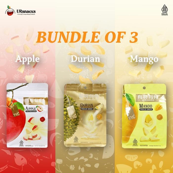 

NewZbgt- BUNDLE OF 3 - FREEZE DRIED DURIAN 32gr + MANGO 32gr + APPLE 22gr