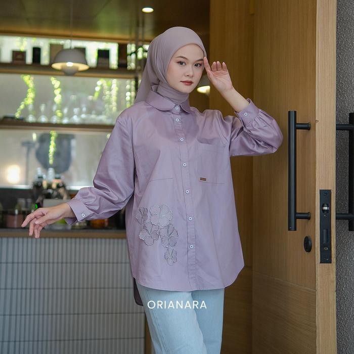 Hijara- Orianara JANAN SHIRT Kemeja Kasual Oversized Wanita Atasan Tunik Wanita Salur Panjang