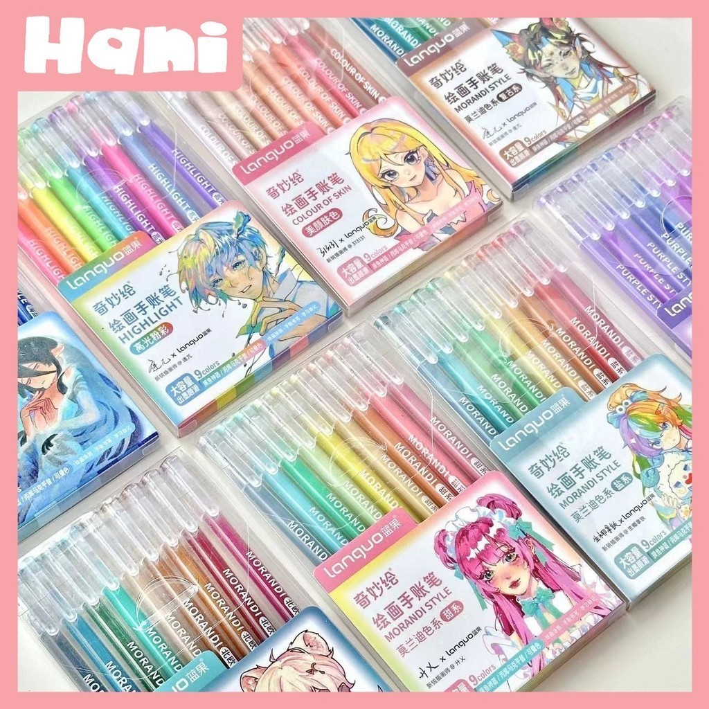 

9pcs Pulpen Gel Set / Gel Pen 0.5mm / Pulpen Warna Warni / Pena Aesthetic Morandi Pastel Warna /
