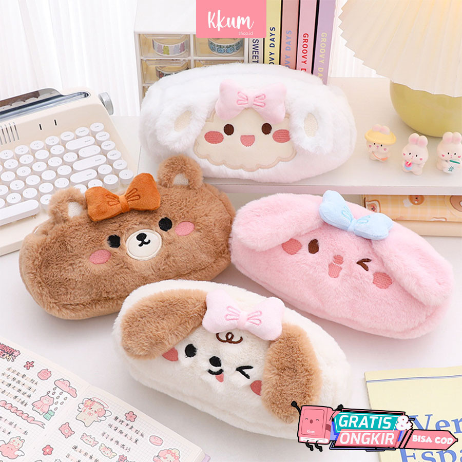 

Kotak pensil bulu cute/ Tempat kosmetik pouch dompet serbaguna