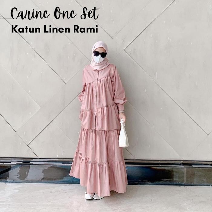 Hijara- Carine Setelan Wanita One Set Jumbo Atasan Blouse Dan Rok Bahan Katun Linen Rami Daily Set