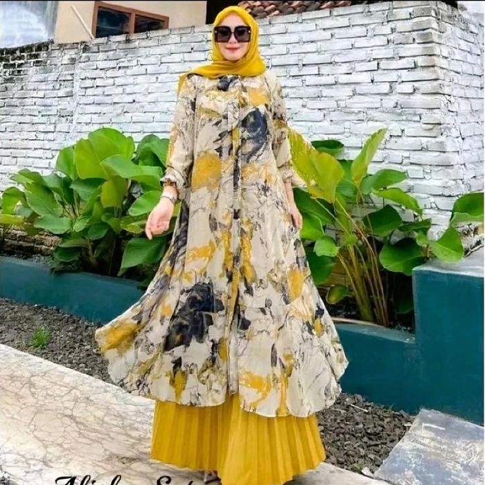 Hijara- ALISHA MARBEL SET Gamis Wanita Langsung Konveksi Ceruty Muslim Kondangan Dress Mewah Pesta
