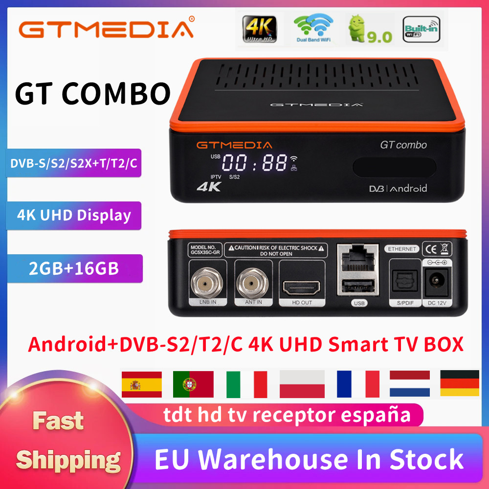 NEW GTMEDIA GT Combo 4K UHD Android 9.0 Smart TV BOX DVB-S/S2/S2X+T/T2/C 2GB+16GB TV Receiver Suppor