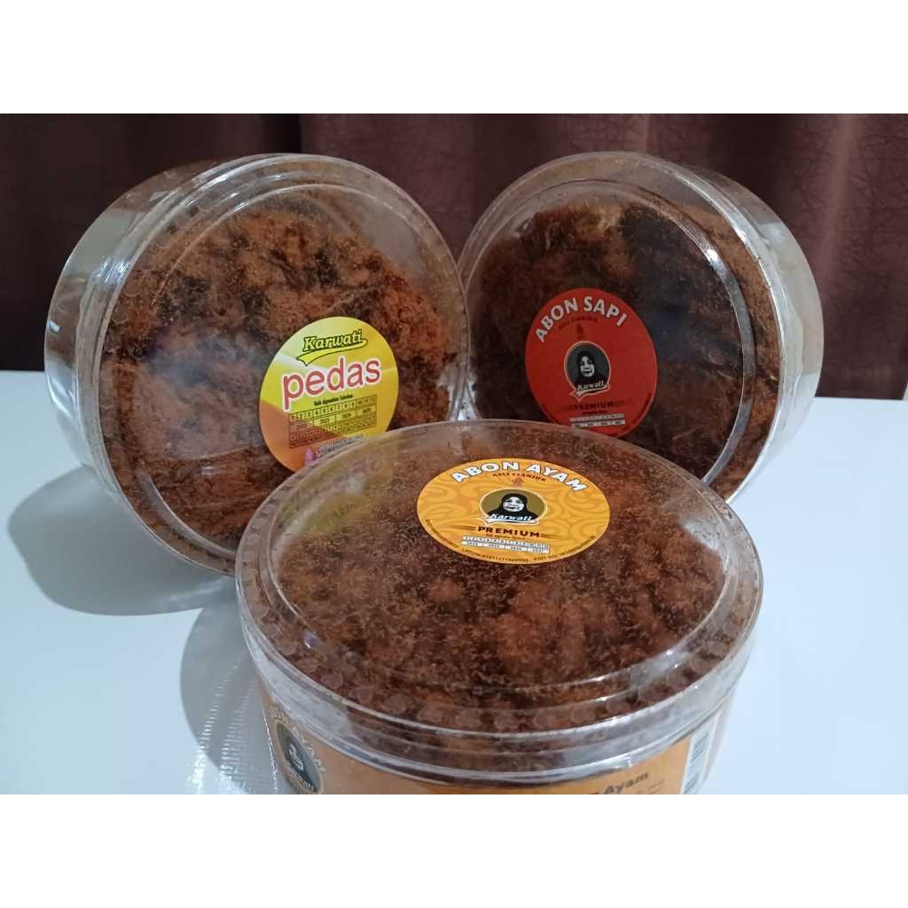 

Abon Karwati Asli Cianjur (Abon Ayam Orinal Karawati, Abon Ayam Pedas Karwati, Gepuk Basah Karwati,