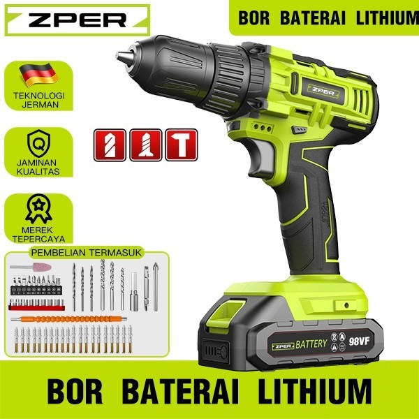 TERLARIS ZPER BOR LISTRIK MESIN BOR BOR TANPA KABEL BOR TANGAN ELEKTRIK DRILL BOR IMPACT CORDLESS