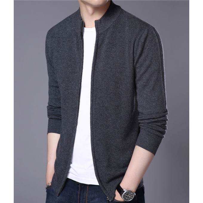 sweater rajut tebal resleting full pria