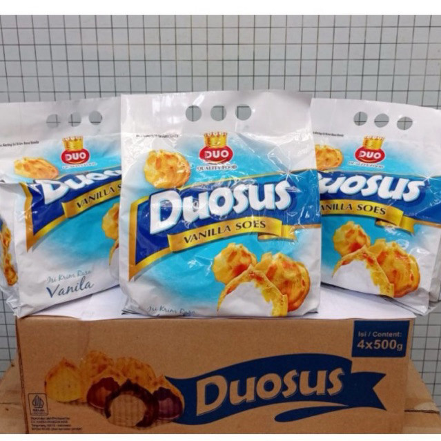 

Sajiandapur Snack Duosus Kue Soes Coklat / Vanila / Bluberry Kemasan 500 Gram