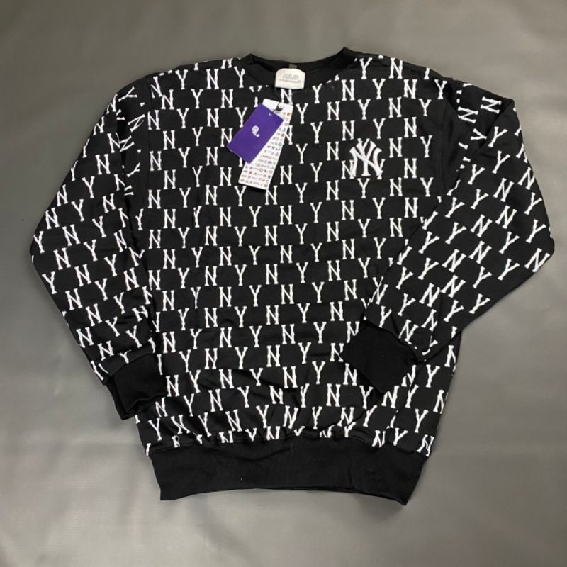 Sweater Crewneck MLB YANKEES FULLPRINT Hitam Fulltag & Label