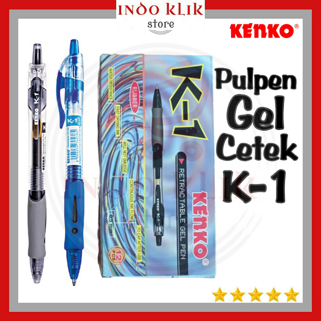 

UM1 Pulpen Gel K1 Kenko / Ballpoint Gel K-1 0.5 mm / Pen Cetek Hitam Biru K 1 Murah
