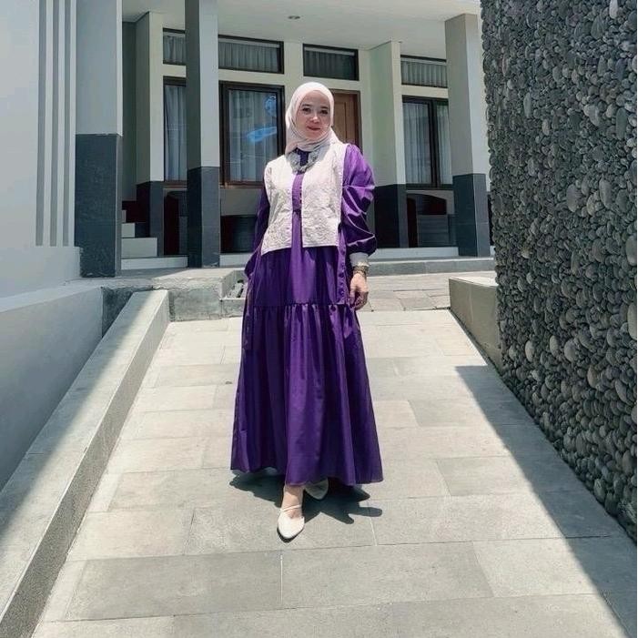 Modest- Ghania Ied Series Midi Dress by Azasyagallery Gamis Muslim Lebaran brokat tangan
