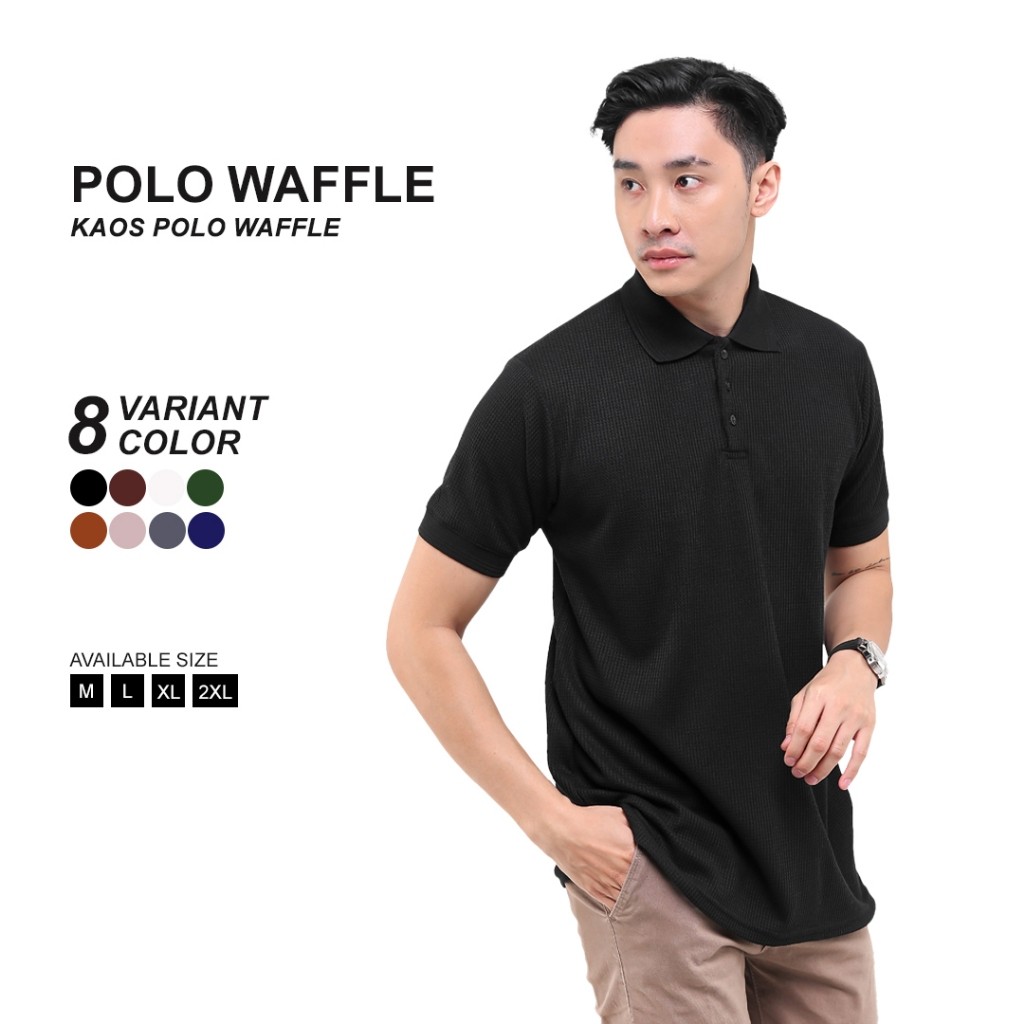 BROGUY Kaos Polo Shirt Pria Waffle - Black
