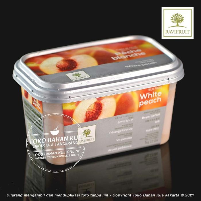 

Ravi Fruit PUREE Buah Persik Beku 1kg Ravifruit Peach Peche Blanche